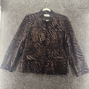 Alfred Dunner Women’s 16 Navy Metallic Gold Animal Print Jacket Pockets